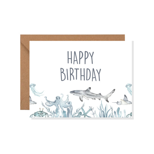Kids Watercolor Shark Greeting Card, Birthday