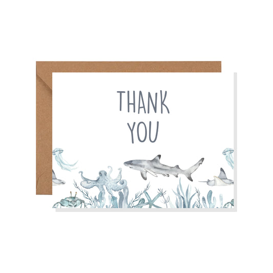 Kids Watercolor Shark Greeting Card, Thank You